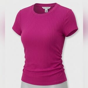 DKNY Women's Fuchsia Ribbed Tee